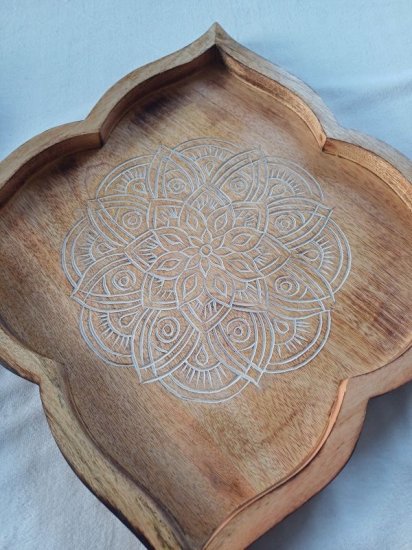 Cacao Zeremonie Tablett - Mangoholz -Mandala - 38x38 cm - zum Schließen ins Bild klicken