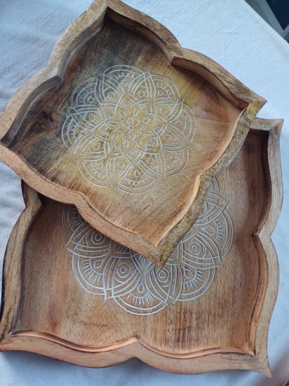 Cacao Zeremonie Tablett - Mangoholz -Mandala - 30x30 cm - zum Schließen ins Bild klicken