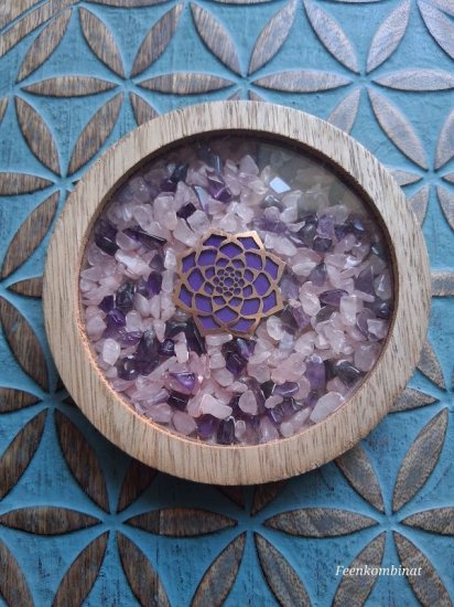 Untersetzer - Lotus - Rosenquarz & Amethyst - 10 cm - zum Schließen ins Bild klicken