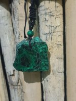 (Bild für) Malachit Kette - Unikat - 3x 3 cm Anhänger